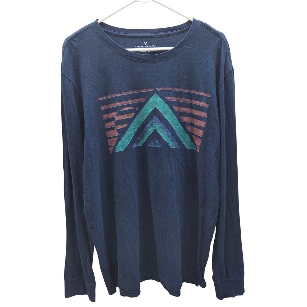 American Eagle Outfitters Mens Long Sleeve Graphic T Shirt‎ Navy Blue L G